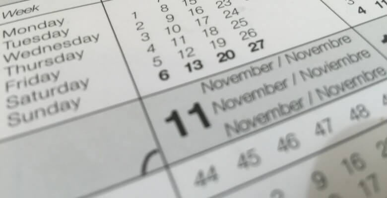 A close up of a calendar table with black borders
