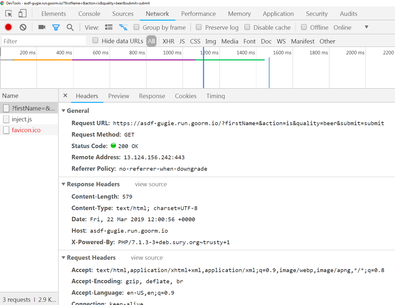 Inspecting a single GET request in Chrome's Network Tab