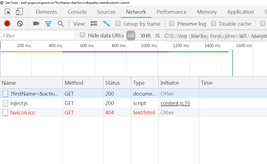 Screenshot of inspecting the Chrome Network tab with the Method column active