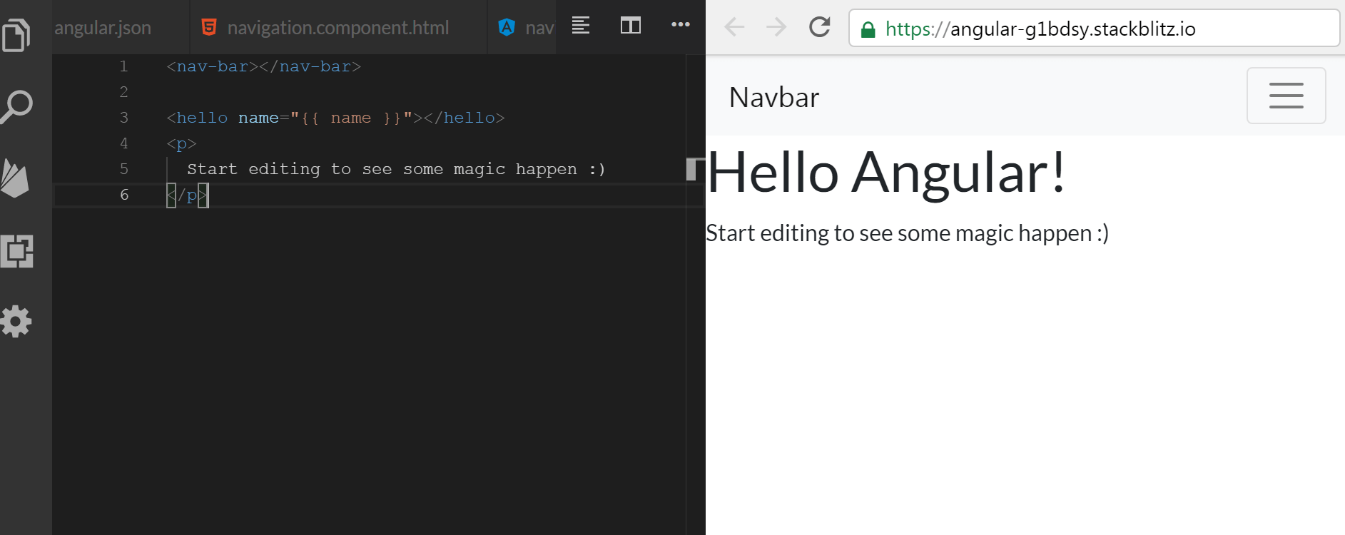 Added Bootstrap 4 navbar to a Stackblitz Angular app