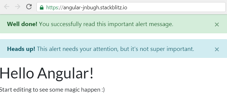 Dismissable alerts in ngx-bootstrap in Angular 8 on Stackblitz