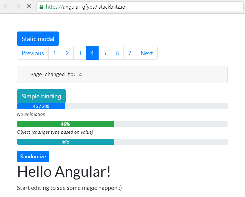 Our Angular 8 app with a progress bar example