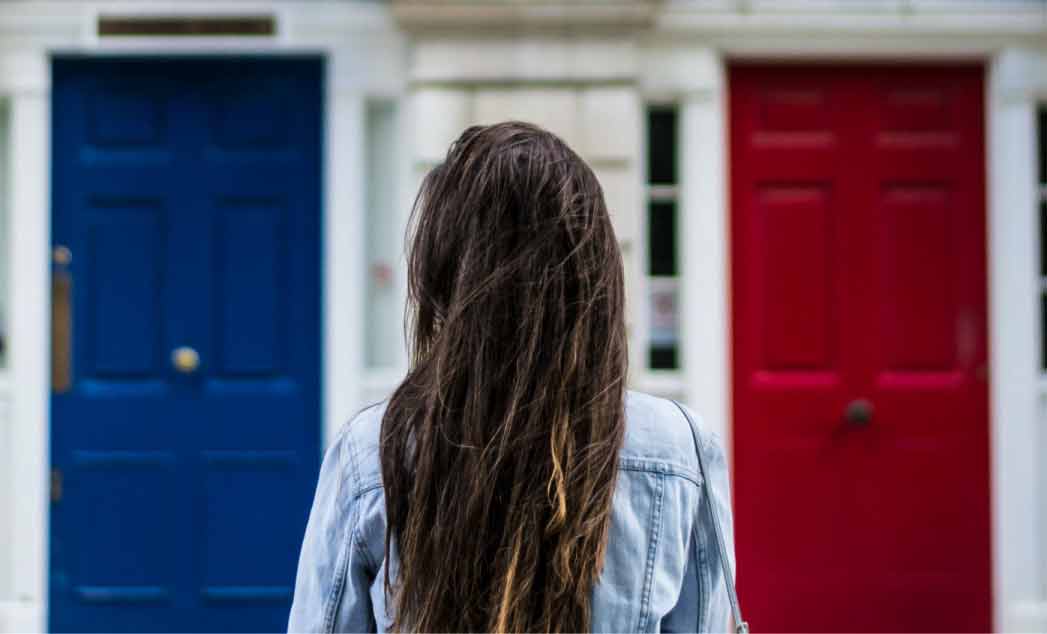 Choose the red door or the blue door