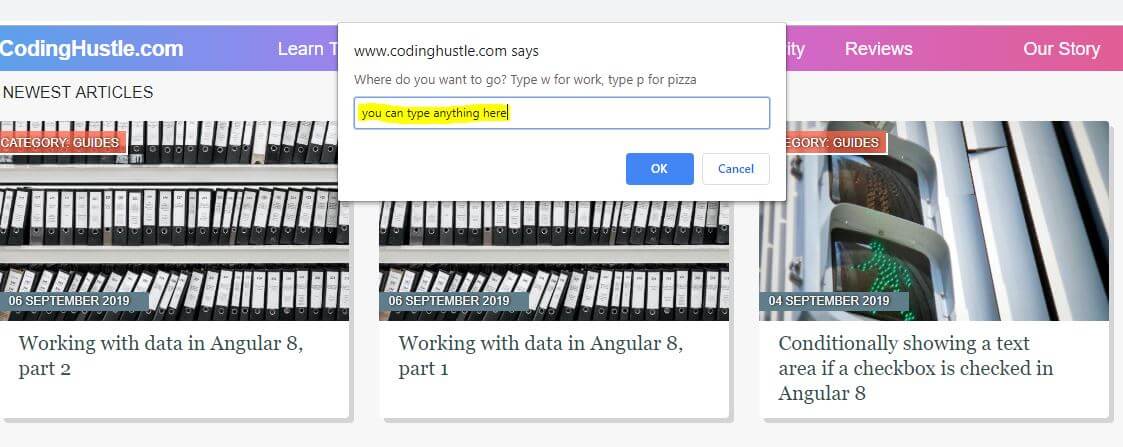 Typing whatever we want inside the prompt's input