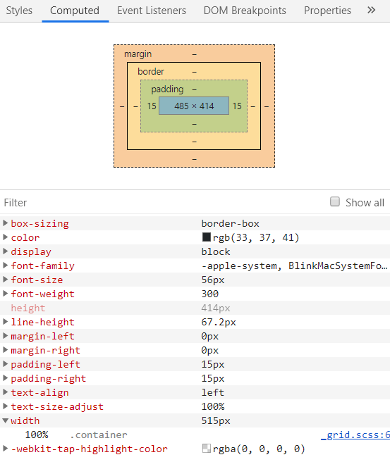 Computed width property for the container div