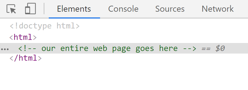 HTML comment in the browser's developer tools window