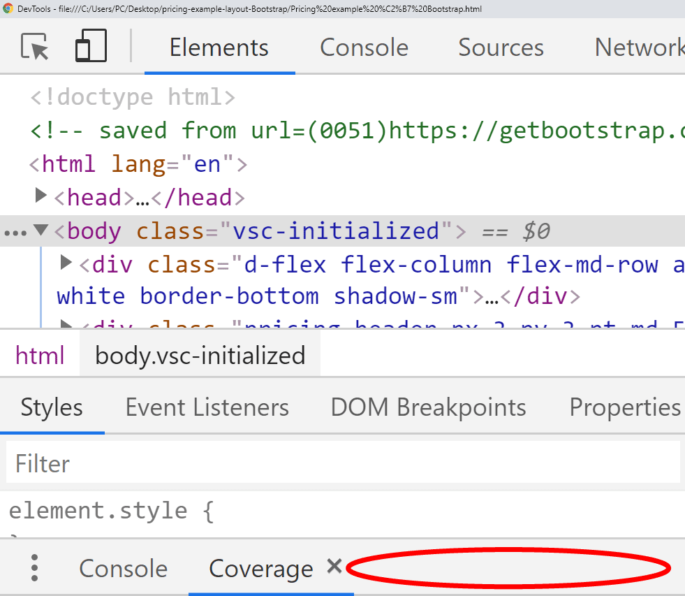 Coverage tab is sometimes hard to locate