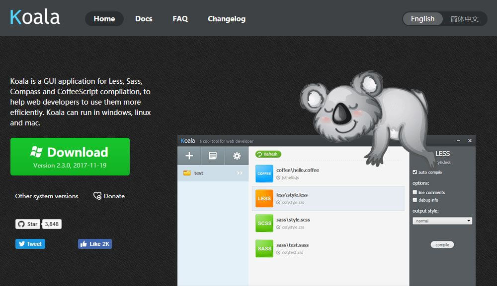 Screenshot of Koala app homepage
