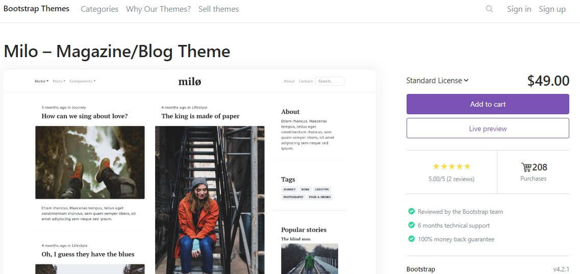 Milo Bootstrap theme preview