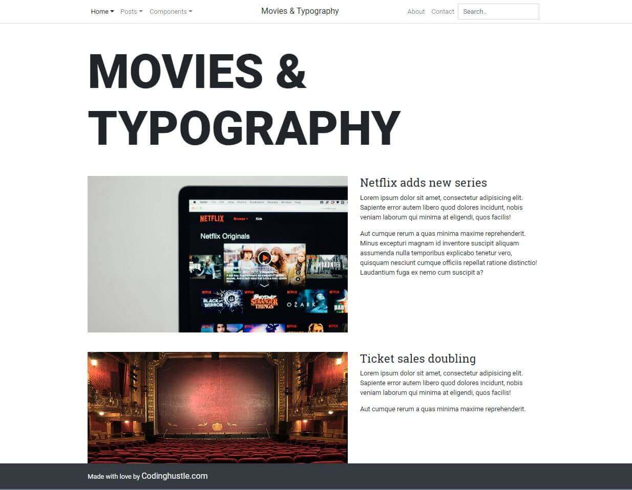 The completed Movies and Typography layout