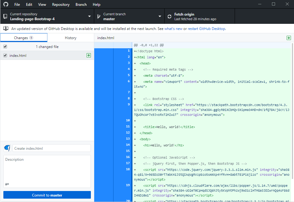 Changes are being tracked inside Github Desktop