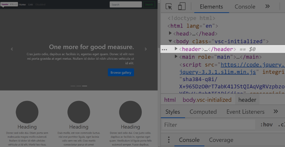 Click on the header element inside of devtools