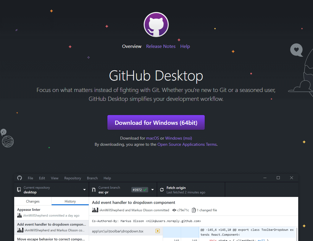 Github desktop homepage