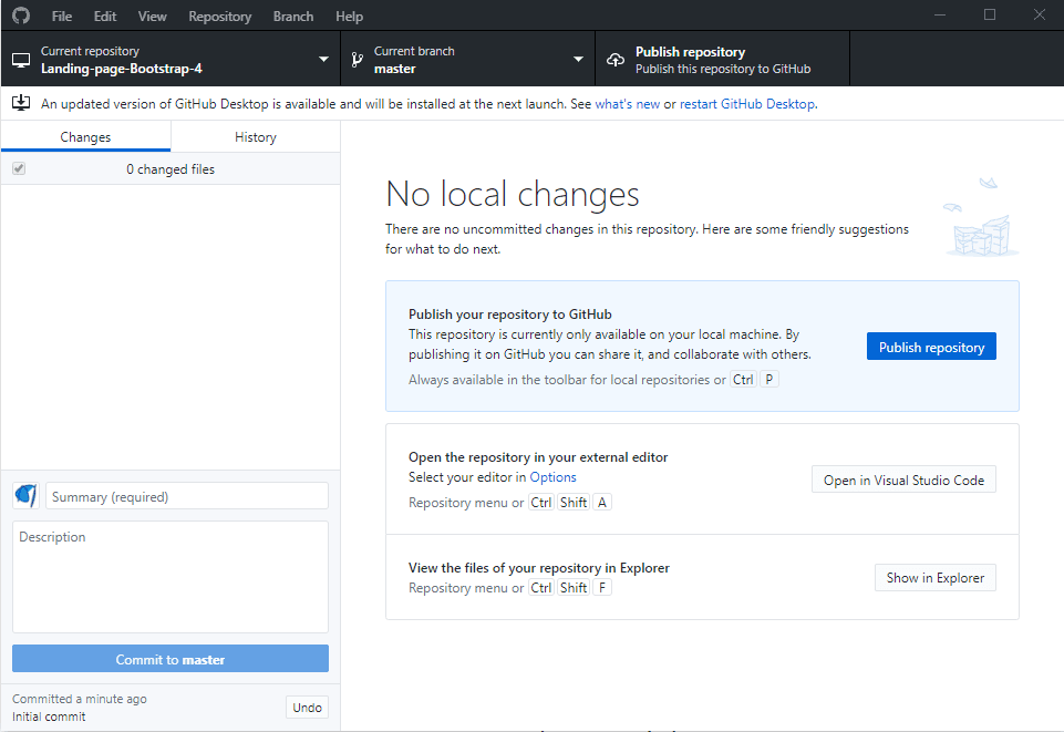 Publish new repository to Github from Github Desktop