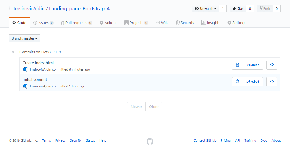 The second commit showing on the Github website