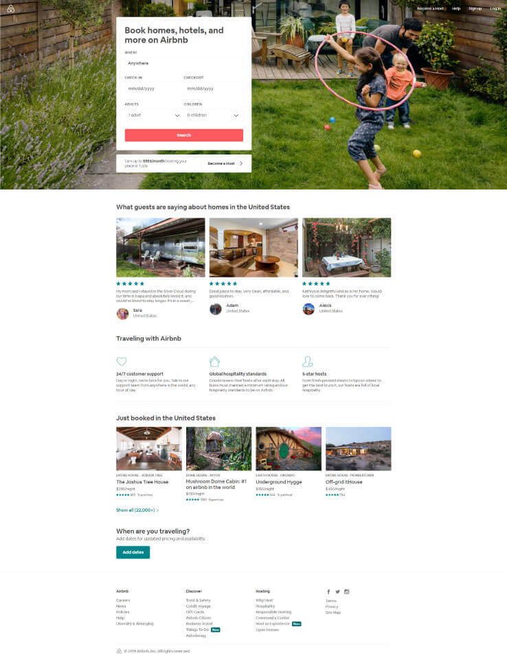 AirBnB homepage screenshot