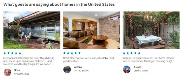 The source AirBnB testimonials section