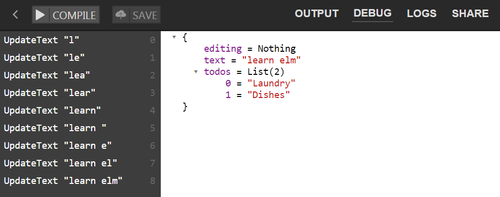 The data model updating as a user types into the input field