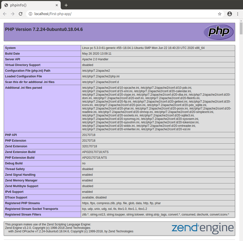 PHP info showing in the browser