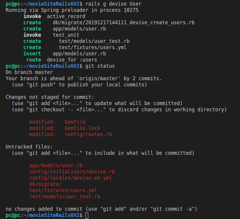 Looking at changes after running rails g devise User in Rails 6