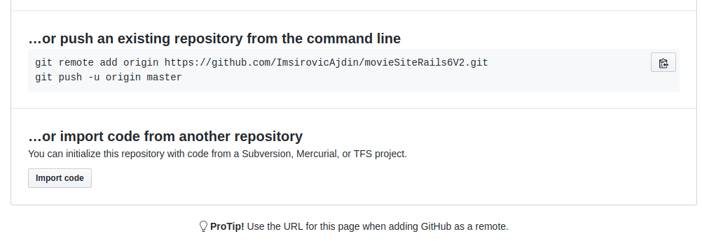 Push the existing local repository to GitHub