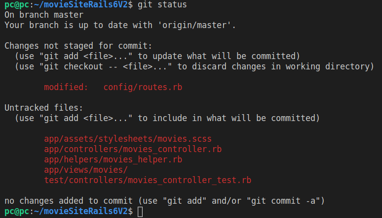 Running git status after generating the movie controller