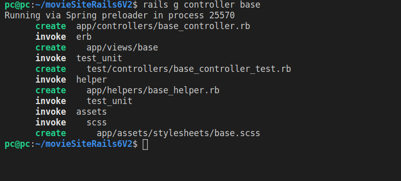 The result of running rails g controller base