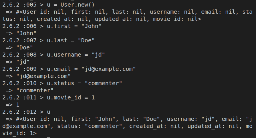 Building user object in the Rails console