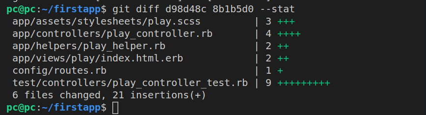 List of files after running git diff command