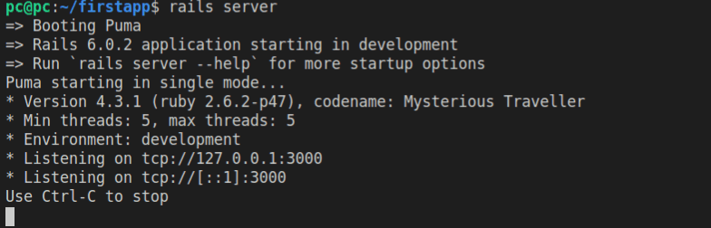 Rails being served in the console