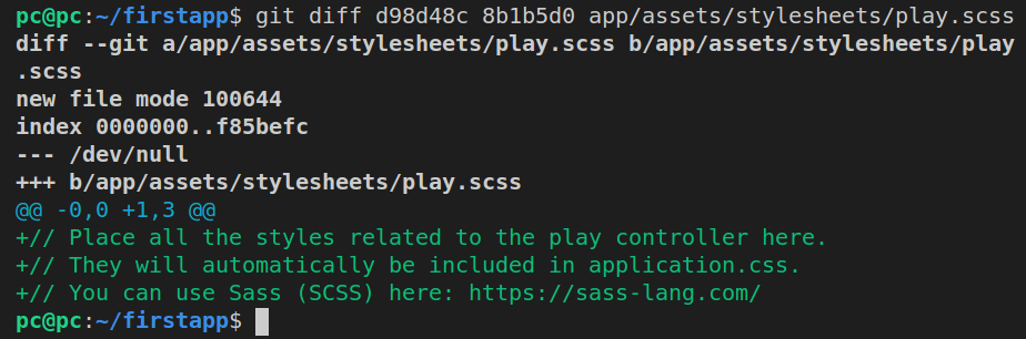 Running git diff on play.scss file