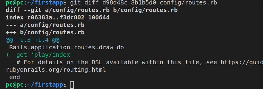 Running git diff on routes.rb file