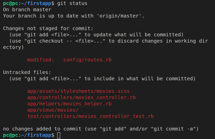 Running git status after generating a movies controller