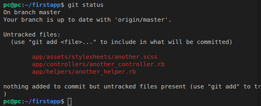 Running git status after partially adding another controller