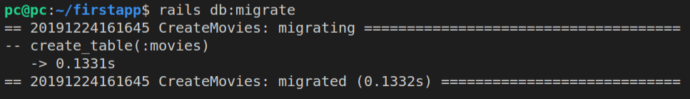 The output of running rails db migrate again