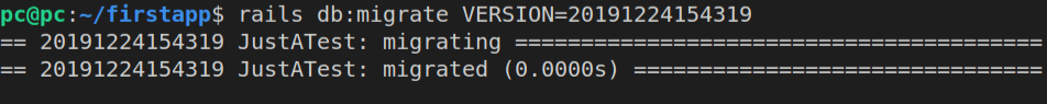 The output of running rails db migrate version timestamp