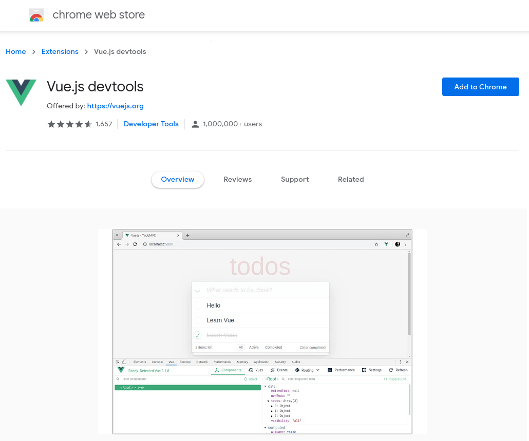 Chrome web store's Vue extension page