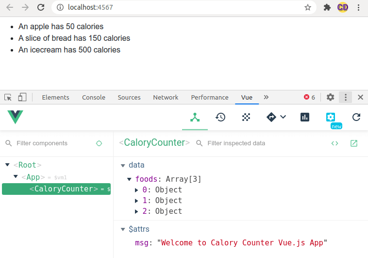 Inspecting our app in Vue devtools