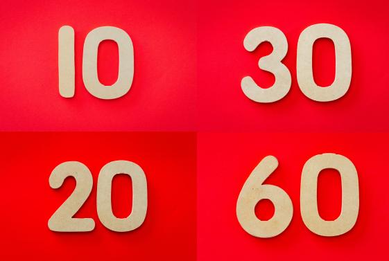 Four different numbers on a red background