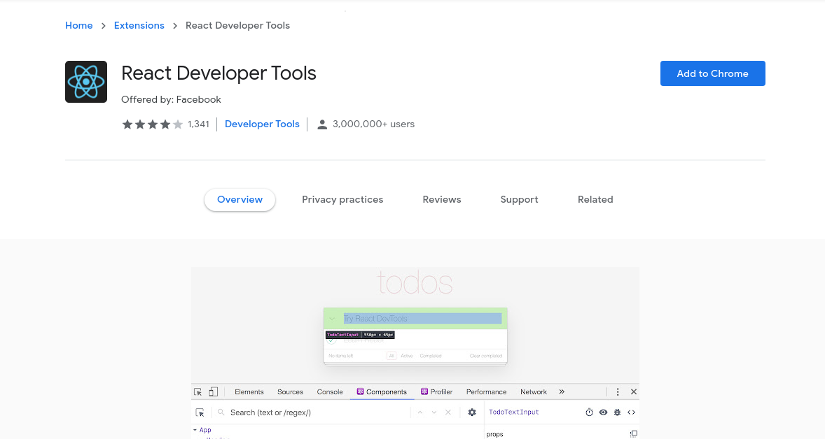 React Developer Tools extension on Chrome Web Store