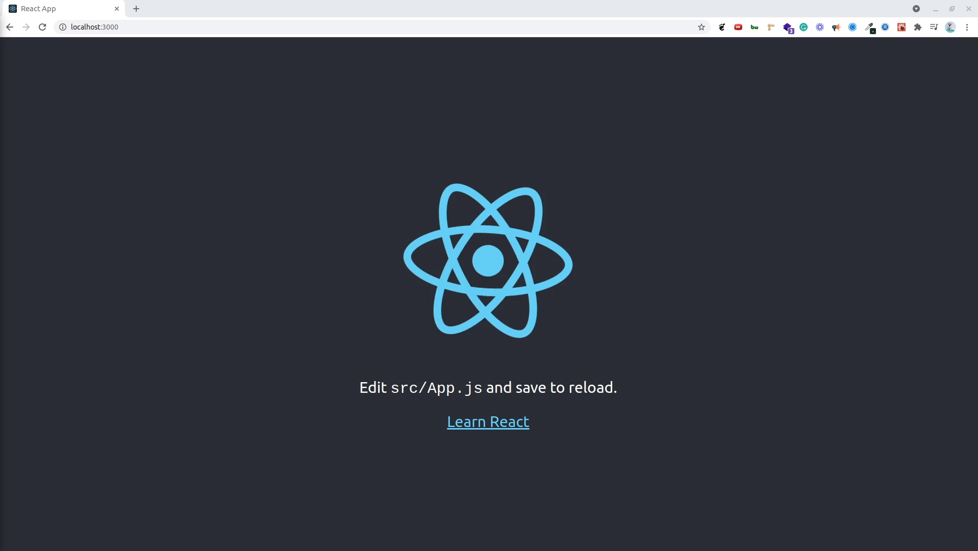 Our default React app being served in the browser