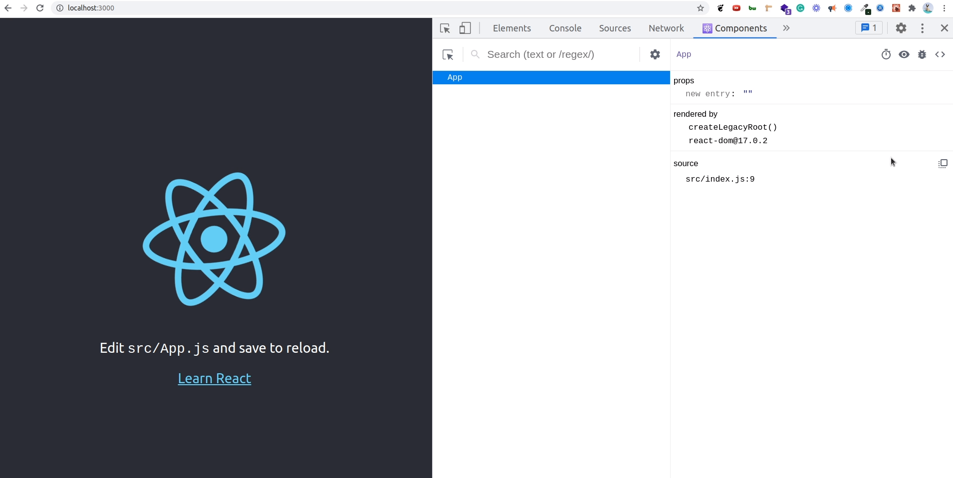 React Devtools Components tab