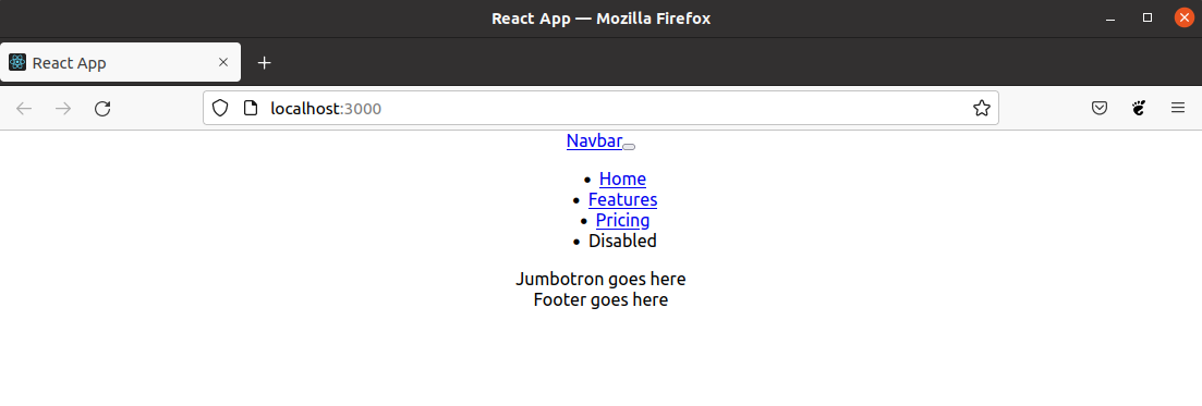An unstyled Bootstrap navbar in our React app